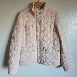 J.Crew Quilted Puffer Jacket w Gold Buttons Cream Size L Insulated Snap Pockets